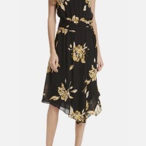 Joie Black and Yellow Floral Asymmetrical Dress